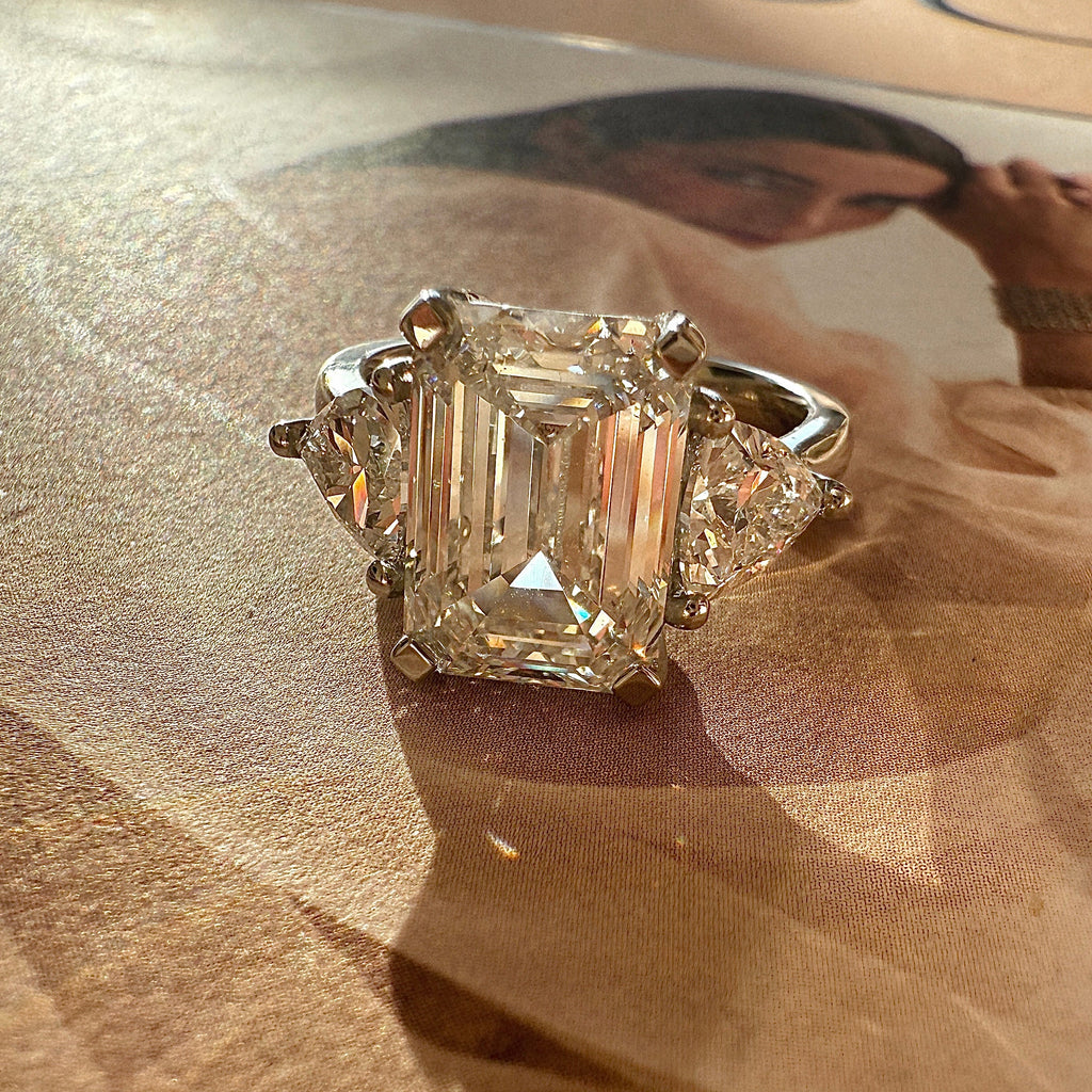 Anais Emerald Cut Diamond Trilogy Ring Yellow Gold White Gold 