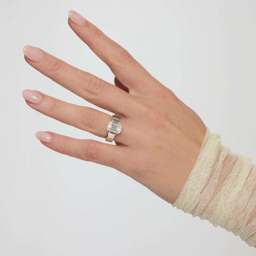 Sfera- 3.04 Carat Emerald Cut Diamond Flat Band Ring