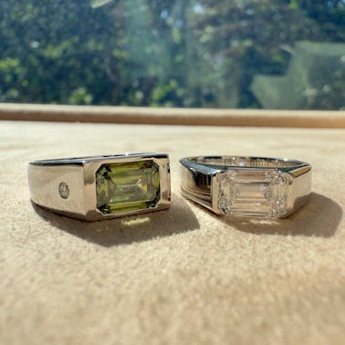 Green  Diamond Emerald Men's Ring Yellow Gold White Gold 